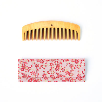 ４寸ときぐし（中荒歯）と専用の西陣織ケースピンク