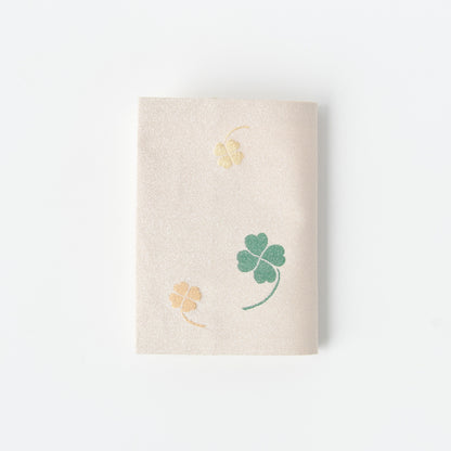 正絹つづれ織 ブックカバー 四つ葉　緑