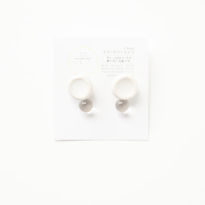 ceramic and glass circle 白磁 / ピアス