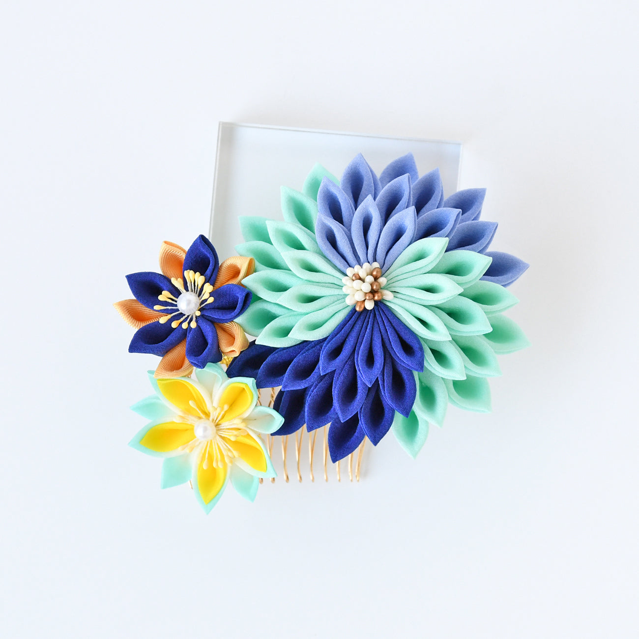 つまみ細工 コーム 青系 / no.2183 | 京都の伝統工芸品の通販サイト