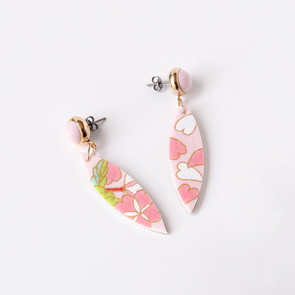 手描友禅 桜ピンク　ピアス