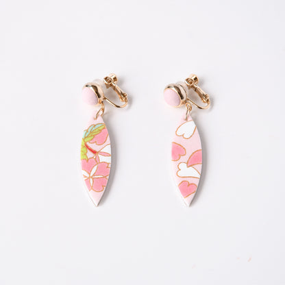 手描友禅 桜ピンク　イヤリング