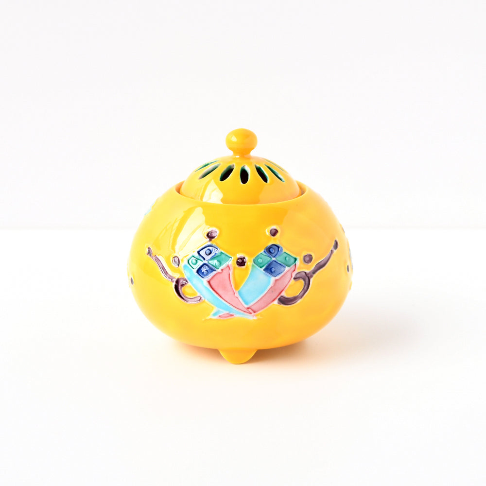 京焼・清水焼 六角香炉 黄交趾宝尽し(きこうちたからづくし) 特別企画品 洸