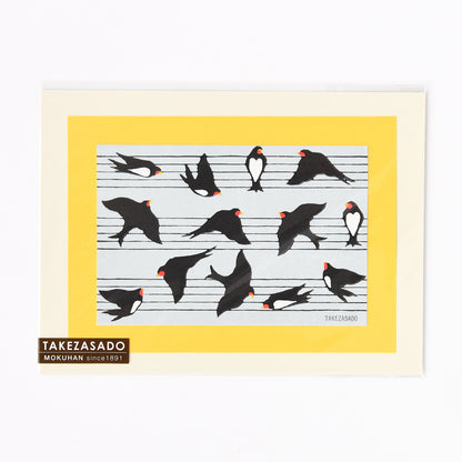 木版画 原田裕子「つばめ五線譜」