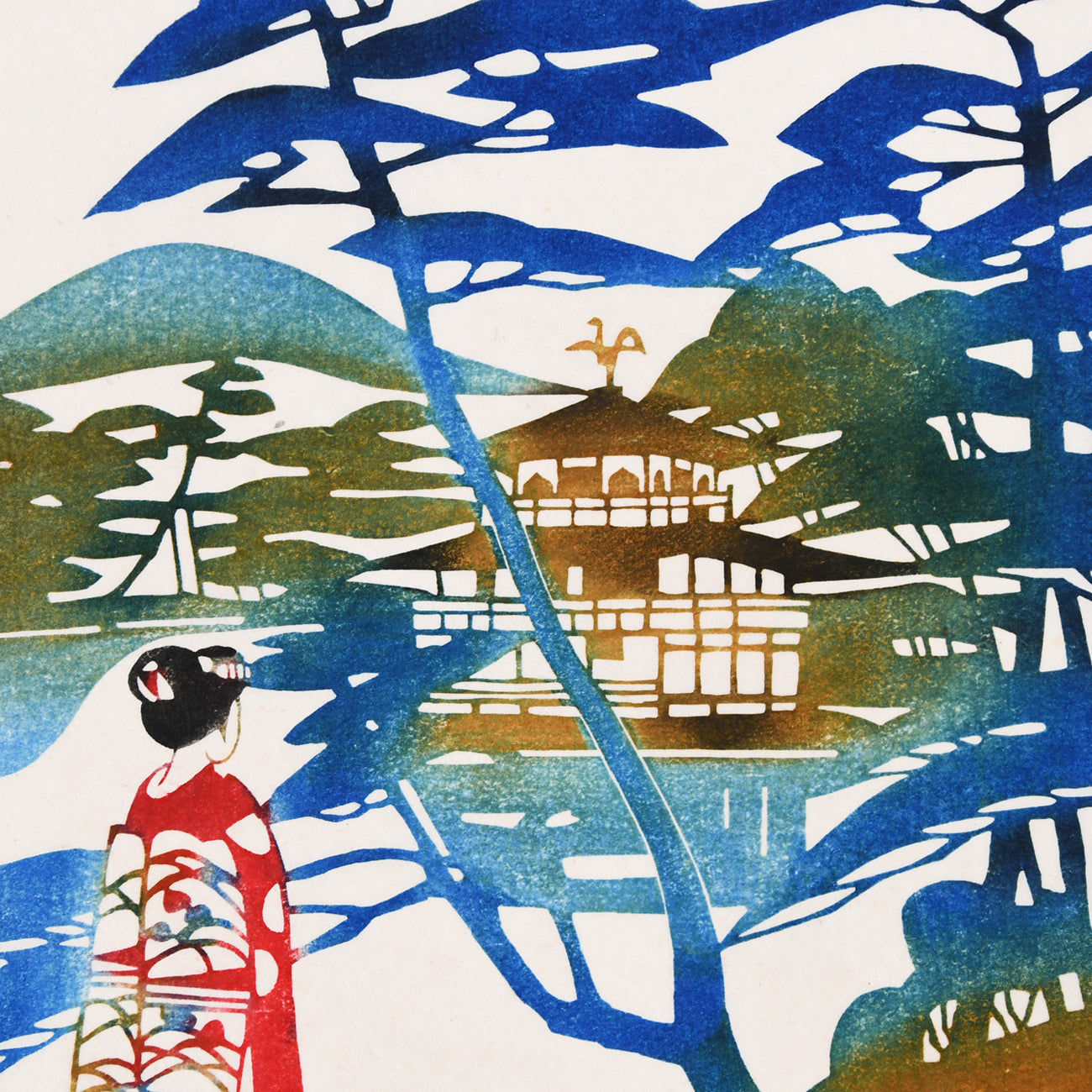 木版画 稲垣稔次郎 金閣寺と舞妓 額装入 / no.2669 – MOCAD