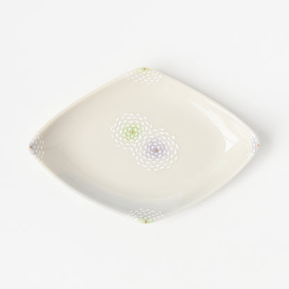 白菊菱皿 緑