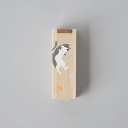 木製 スライドケース ねこ柄 23a