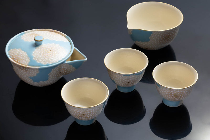 第47回 全国伝統的工芸品公募展にて中小企業庁長官賞を受賞した、白菊蒼穹茶器揃