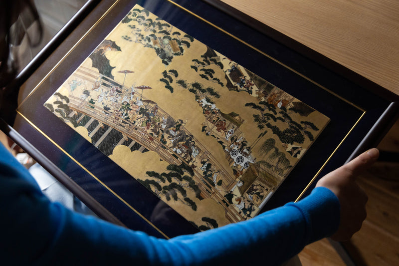 洛中洛外図屏風（舟木本）五条大橋 を陶板に