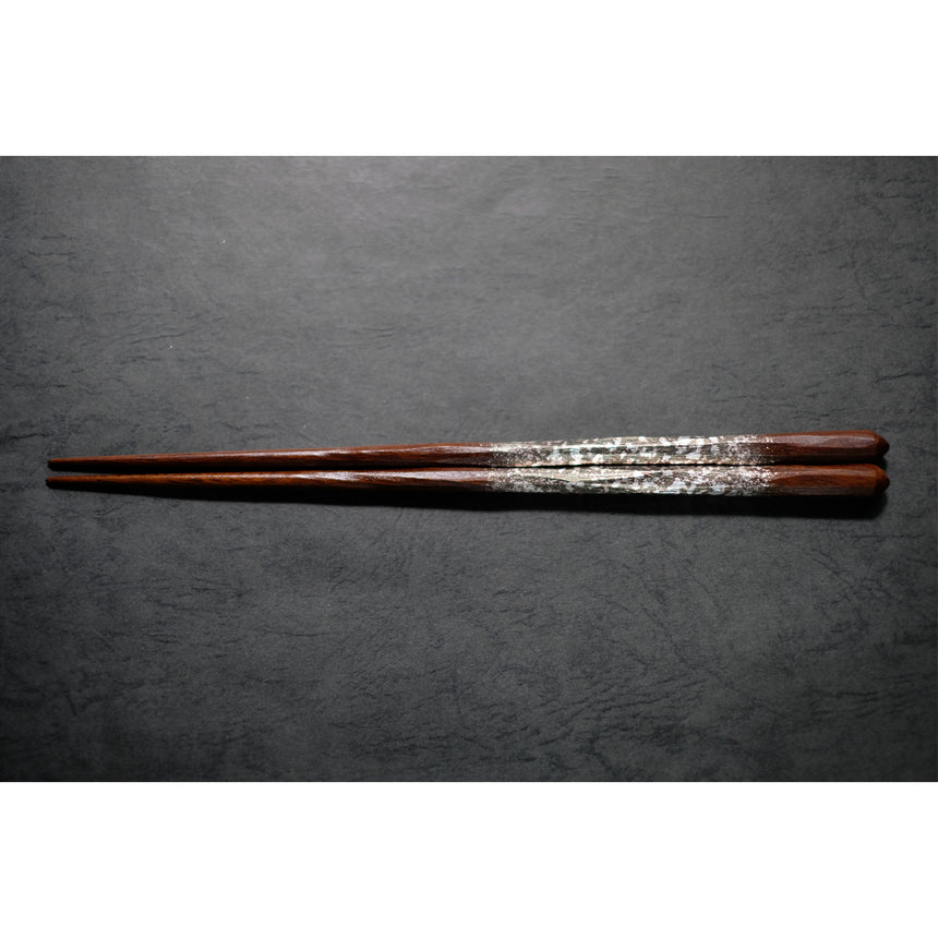 西陣織 模様箔 鉄木削り箸/津軽（銀） ロング no.0988-4