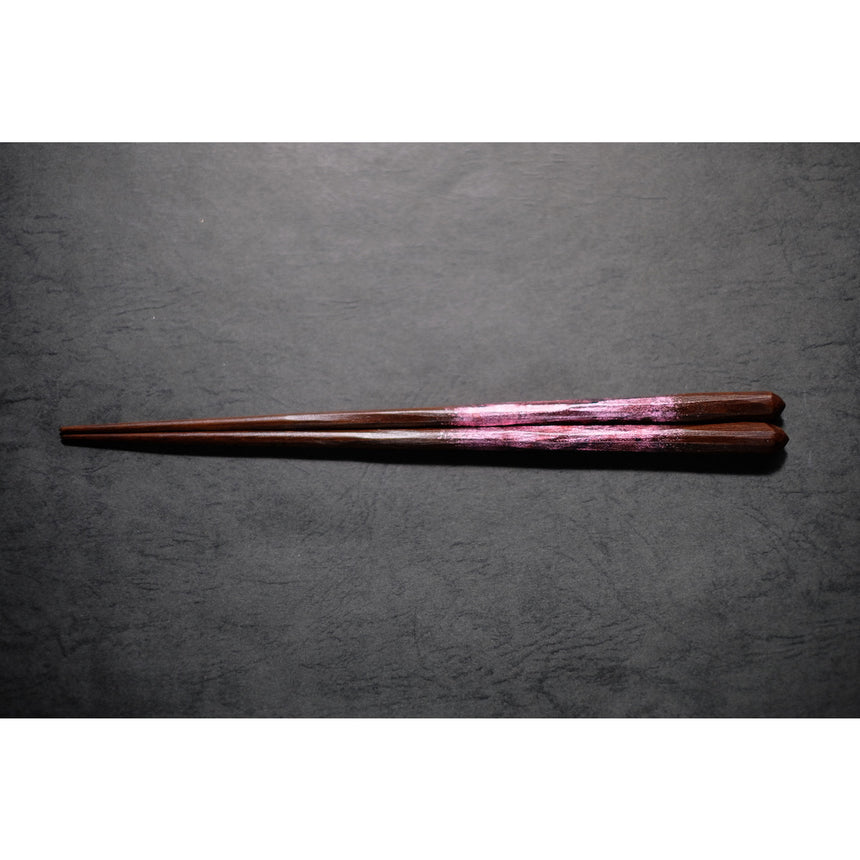 Nishijin Woven Design Foil Iron Wood Cut Chopsticks/Ink Rose Short no.0988-7