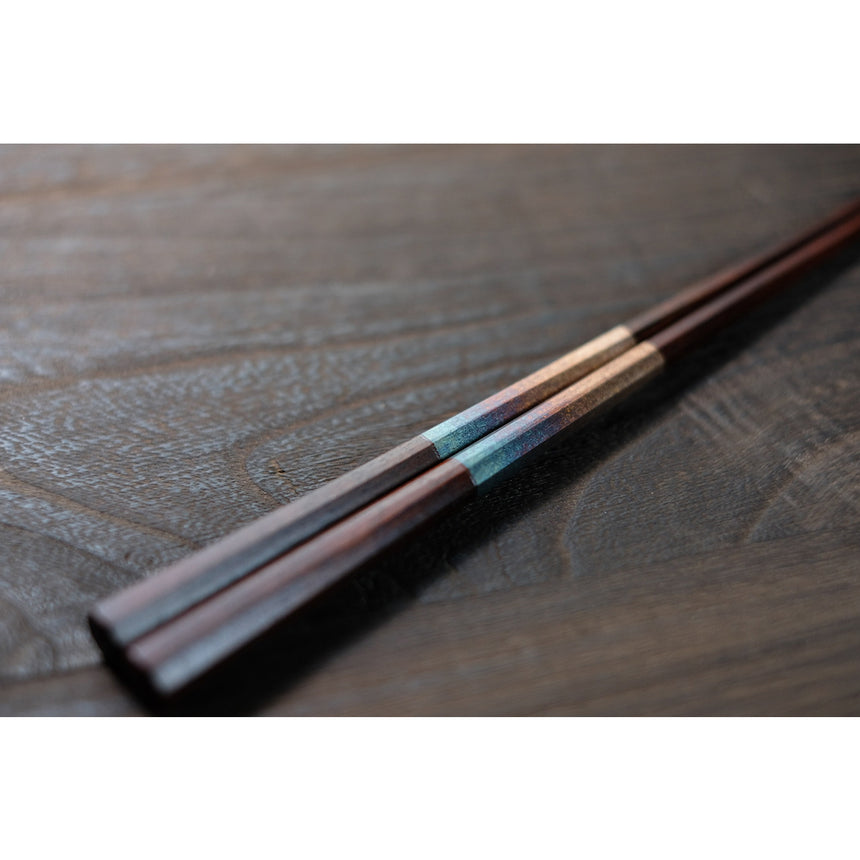 Nishijin Woven Design Foil Ebony Octagonal Chopsticks/Blue Shell Long no.0989-2