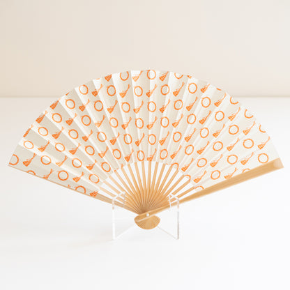 扇子　7寸 夏扇 漆喰扇子 粽と茅の輪 オレンジ