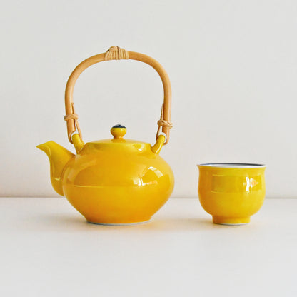 交趾茶の間3点セット(急須と湯呑2客セット)黄交趾