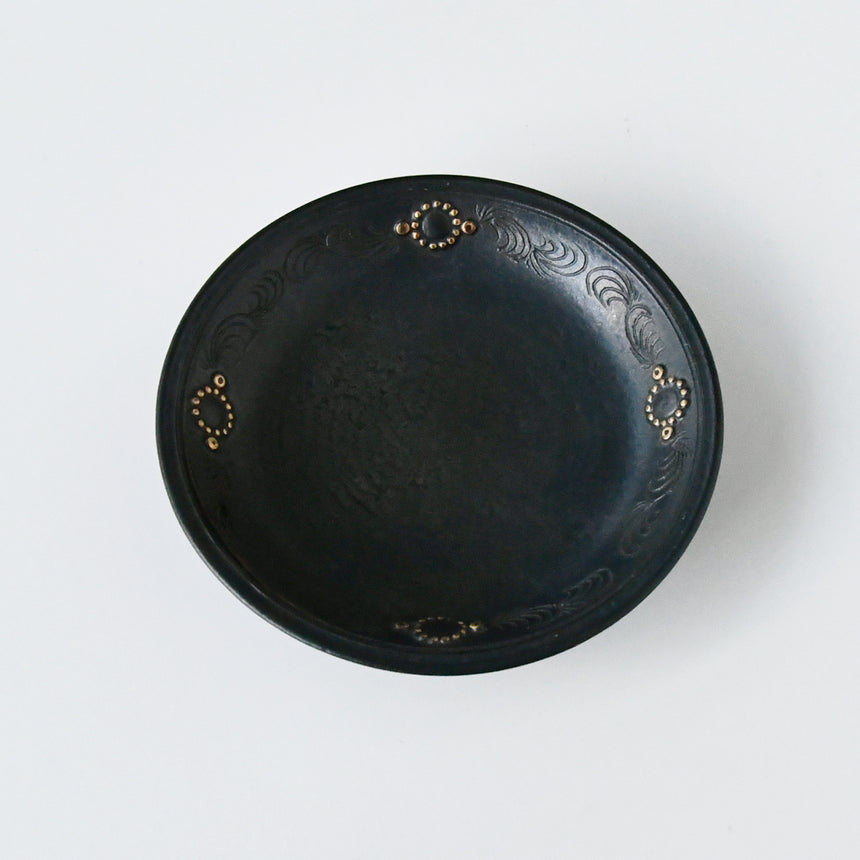 Coffee bowl plate with flower pattern with gold iron glaze (candy) / no.1367